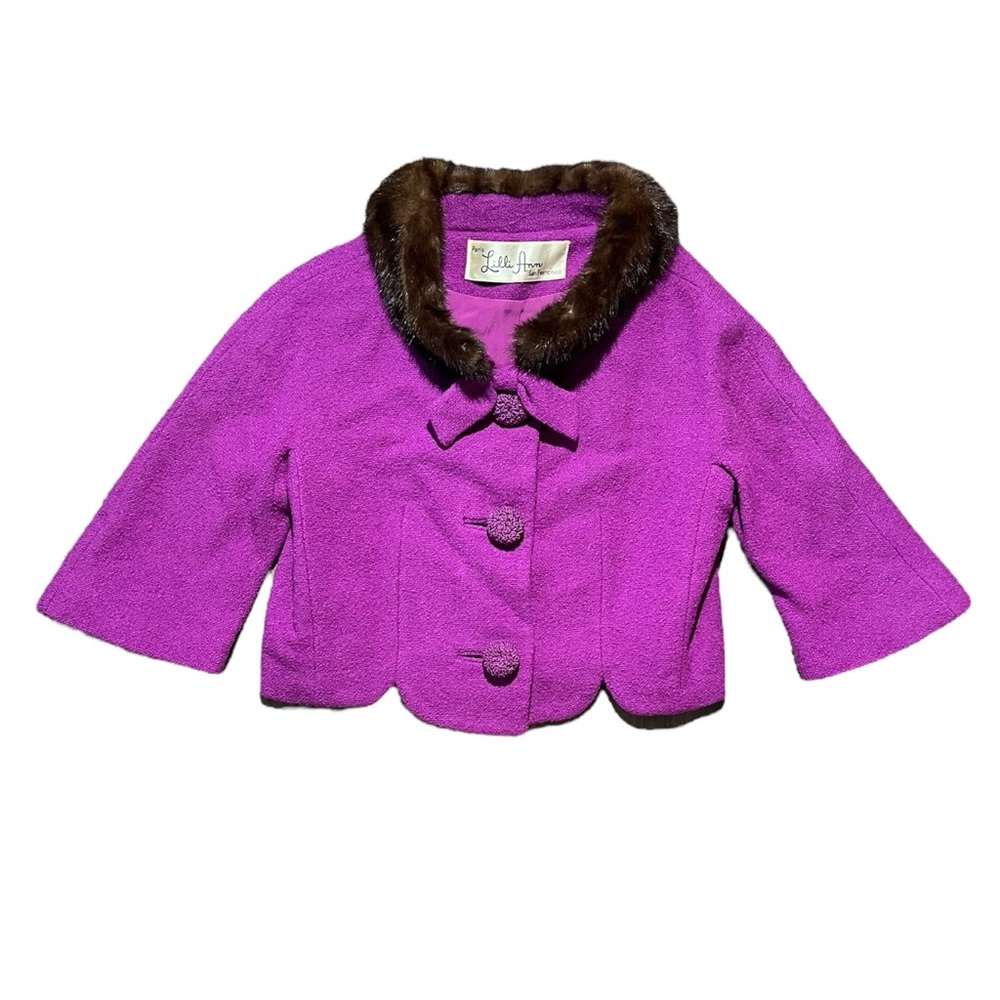 Vintage 50/60s Paris Lilli Ann Short Coat Purple w/ Fur